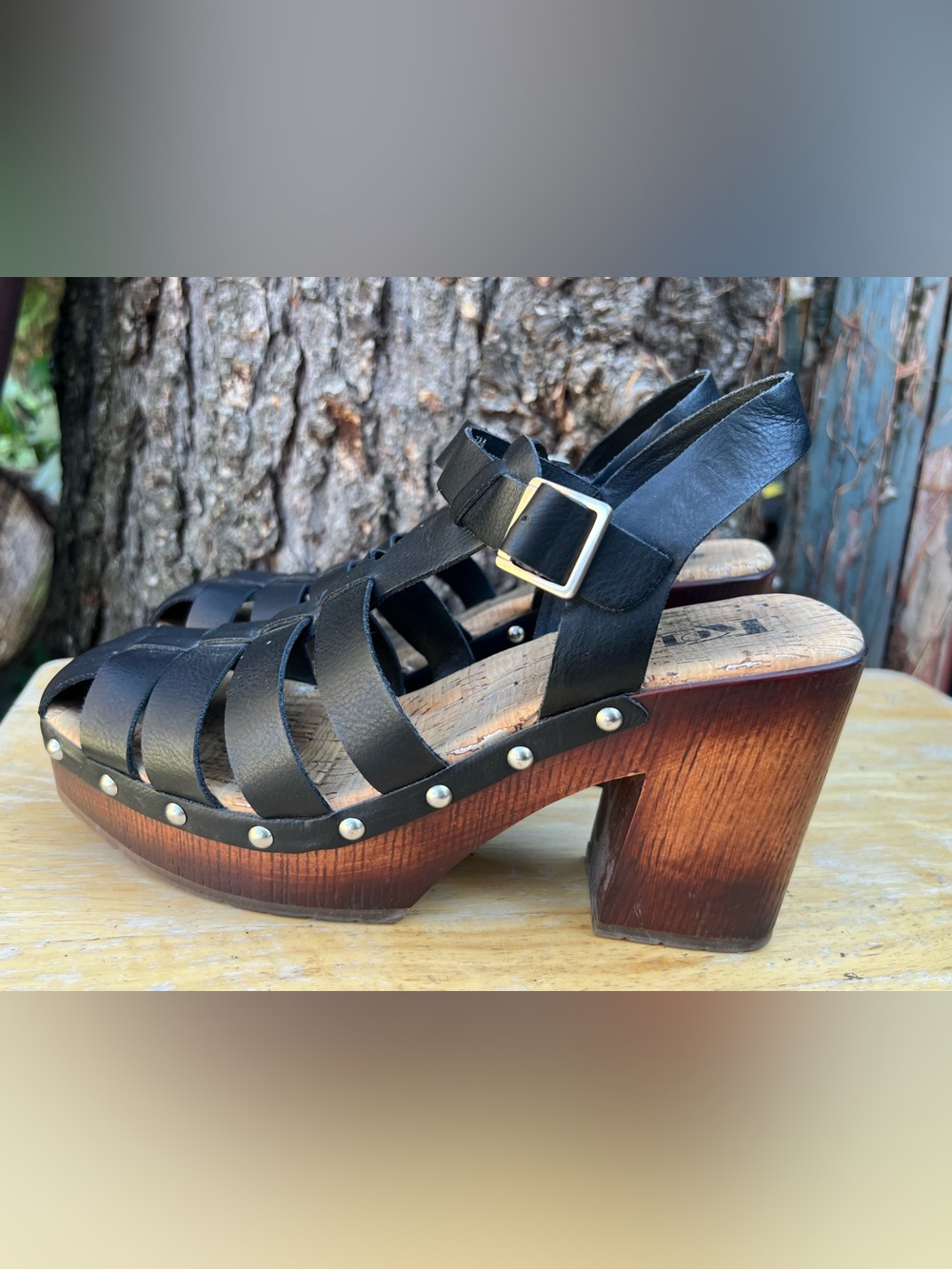 Kork-Ease Black Leather Studded Platform Sandals